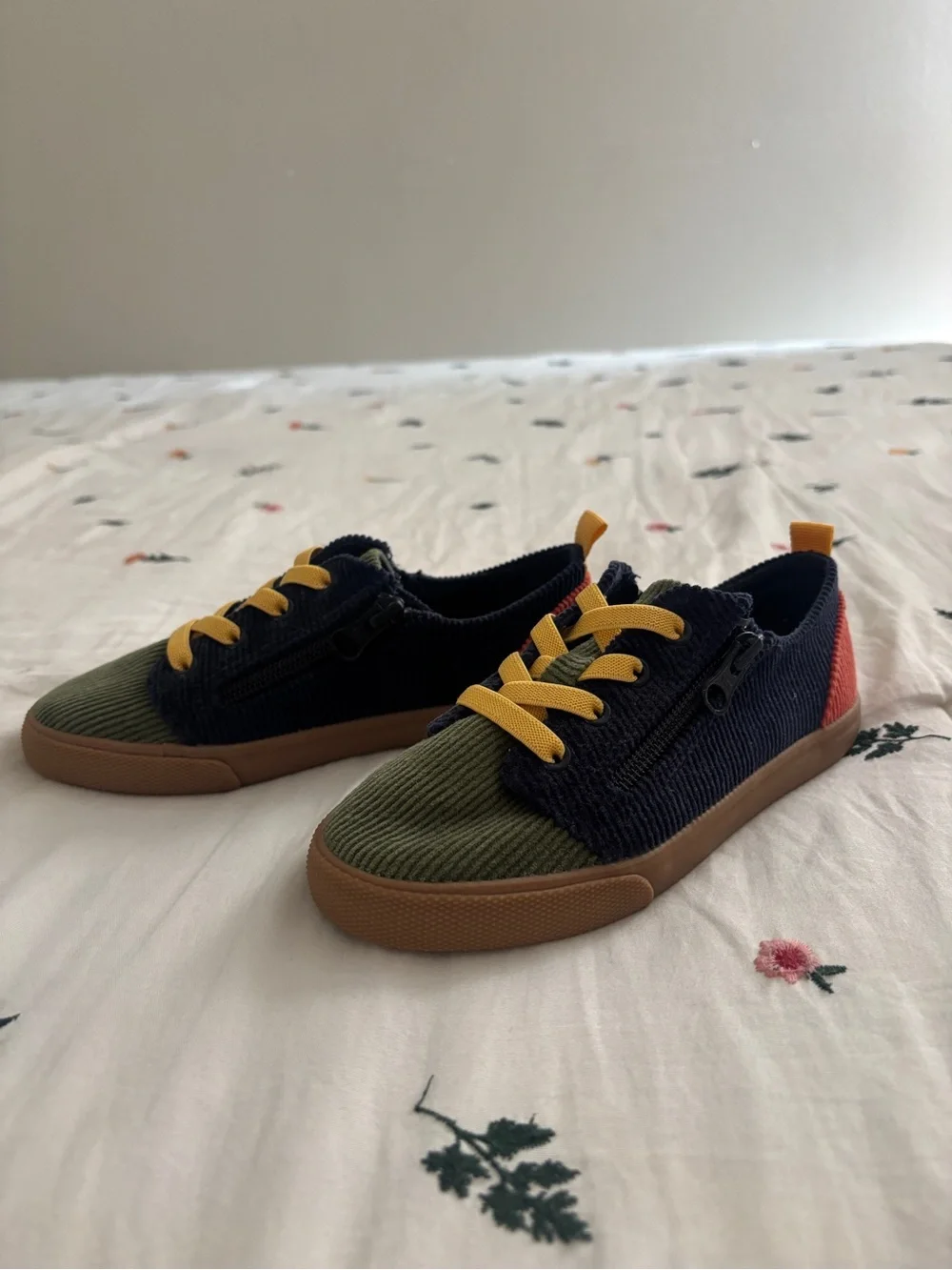 Cat & Jack Navy, Olive & Red Corduroy Kids Sneakers with Yellow Laces